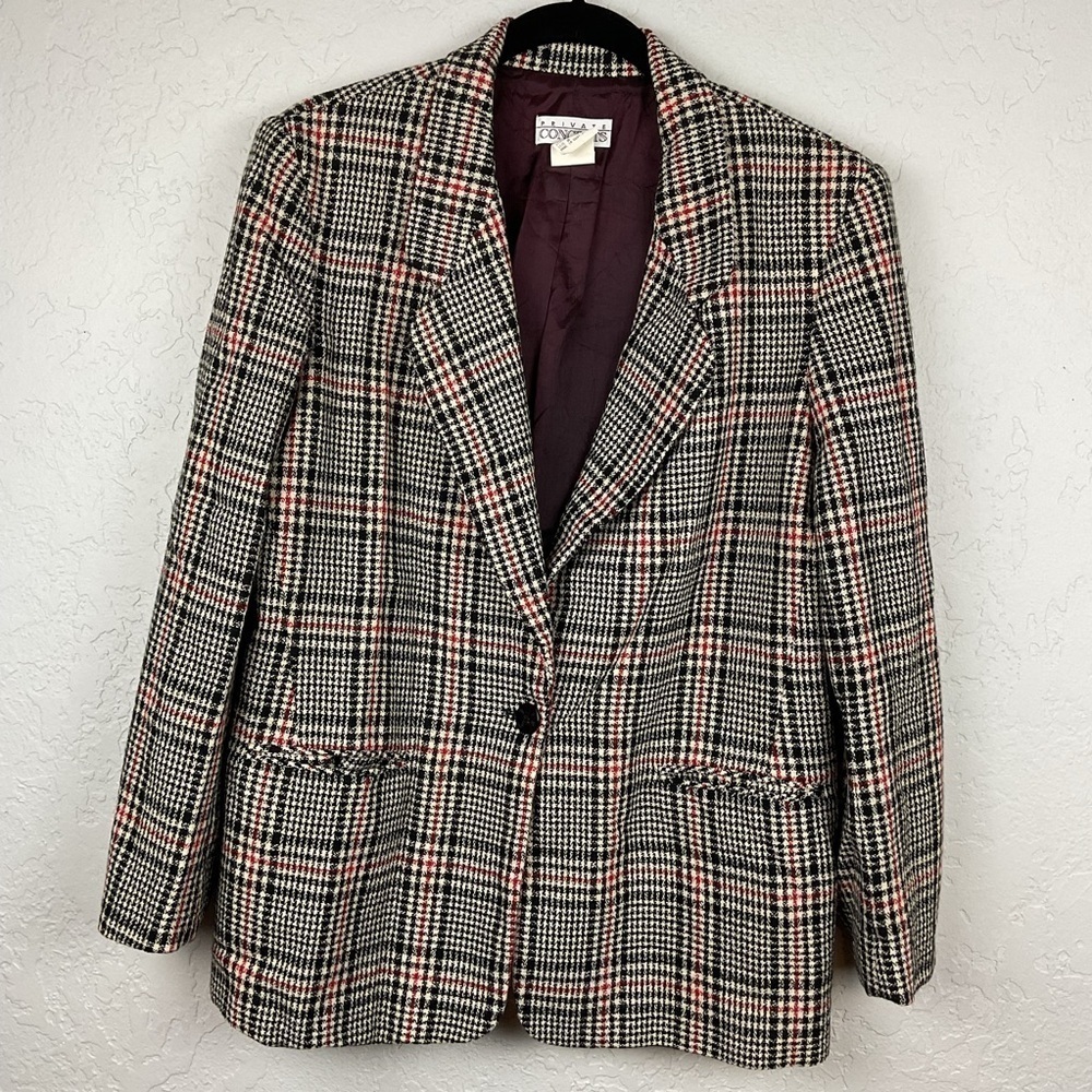 Private Concepts Vintage Plaid Blazer - Black, White, Red